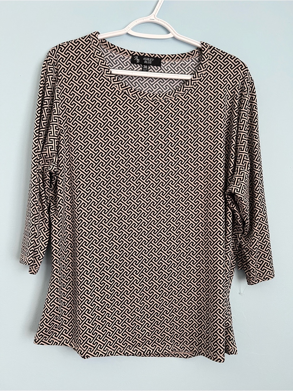 Ashley Blue Black & Cream Geometric Scoop Neck Top